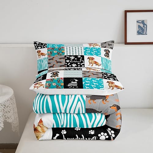 Miniatura 6 de Lindo juego de edredón de perro salchicha para niños y niñas, preciosa ropa de cama para cachorros, tamaño Queen, edredón Kawaii con patas de perro