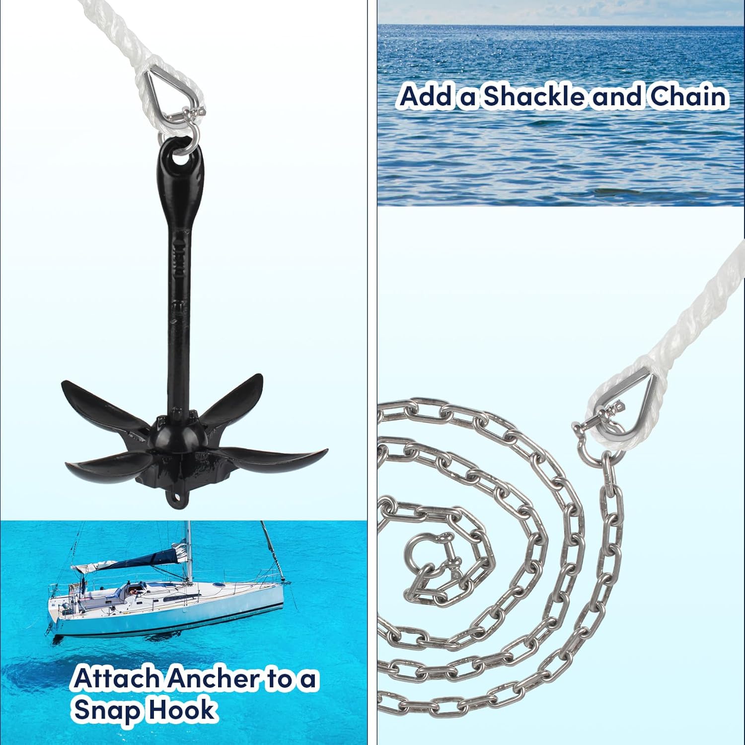 Boat Anchor Rope 1/2inch x200ft, Polypropylene Three Strand Braided Boat Lines Dockline with Thimble, Twisted Anchor Line for Boat/Sailboat/Mooring/Pull Lines, 5850LB Breaking Strain, White