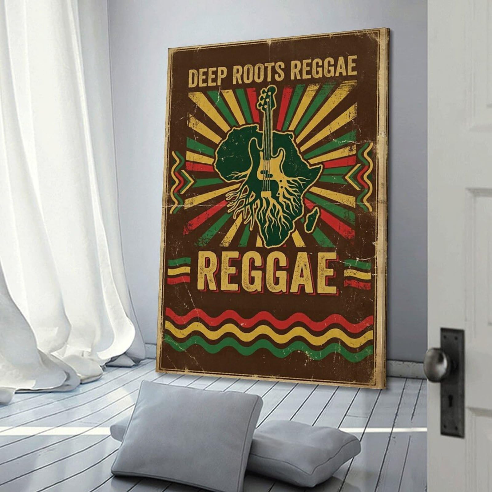 OKNGB Deep Roots - Poster reggae con mappa dell'Africa e basso, stampa artistica su tela, poster decorativo moderno, per camera da letto, 40 x 60 cm