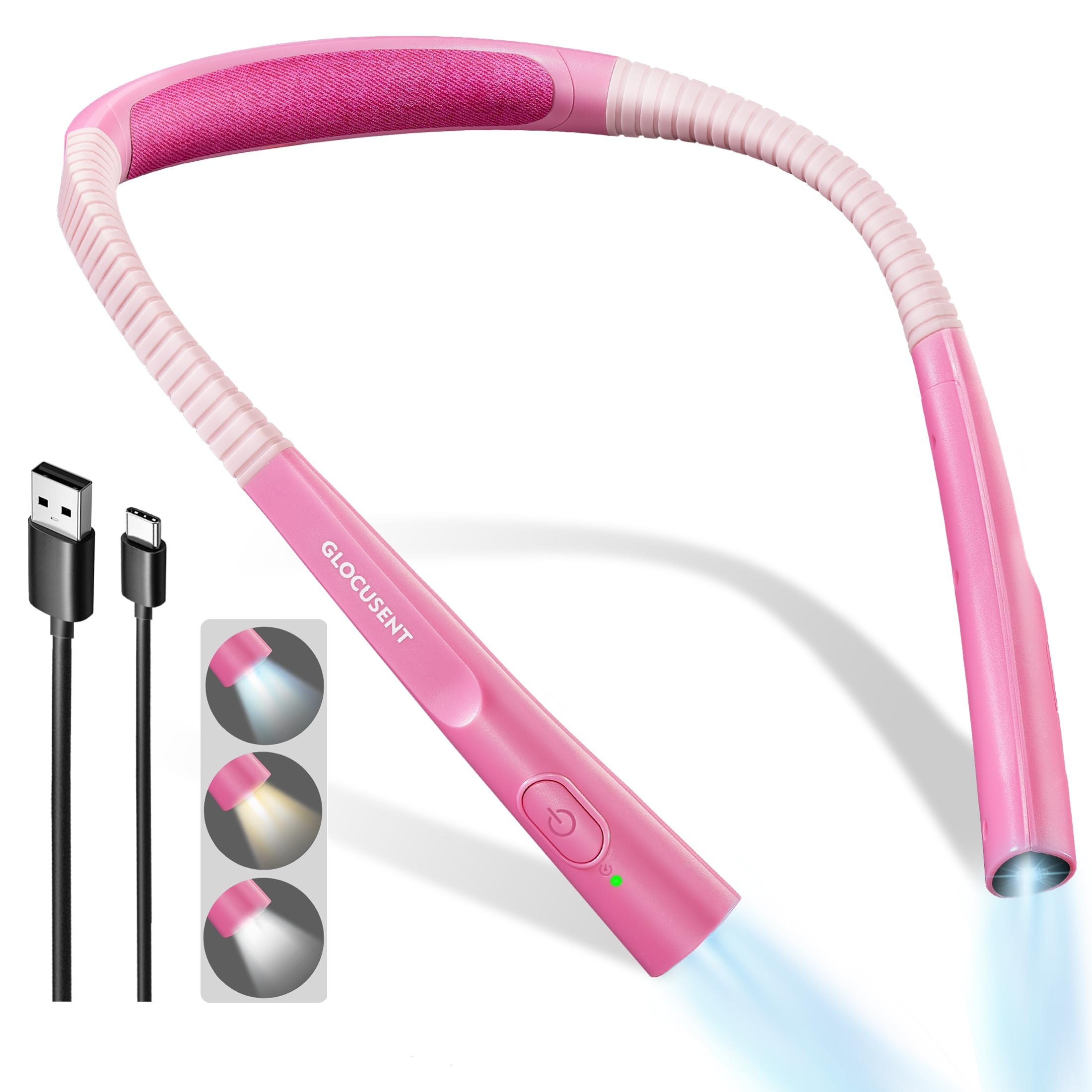 Glocusent LED Luz de Lectura Cuello, Luz para Leer Libros en la Cama,Temporizador de 30 min., 3 Colores & 3 Brillos Ajustables, Recargable & Larga Duraci贸n,Perfecta para Leer,Tejer, Hacer Reparaciones