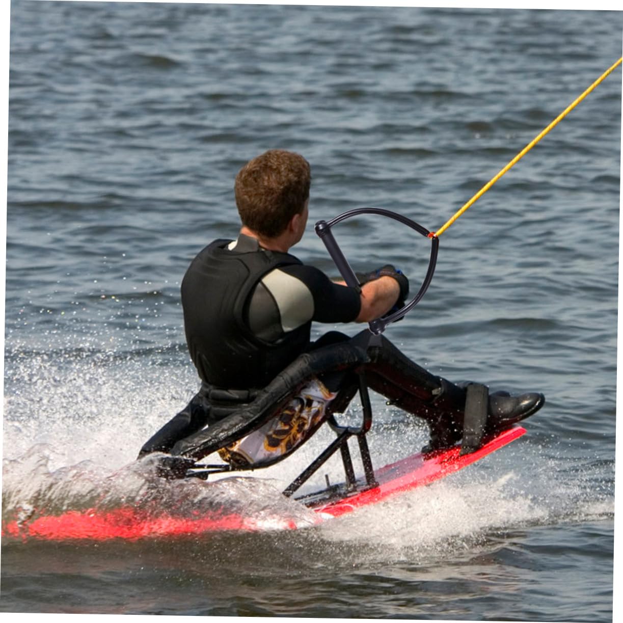 GALPADA Cuerda de Esquí Acuático Negra con Mango Resistente para Wakeboard y Kneeboard