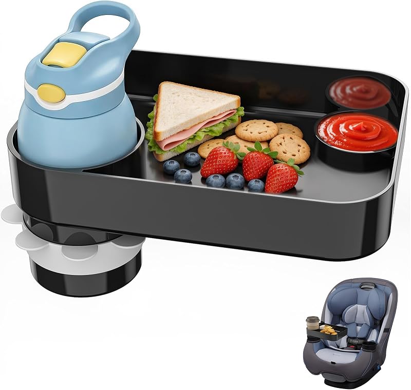 Bandeja organizadora para assento infantil com porta-copos e suporte para lanches SSPONT preta – 1 unidade