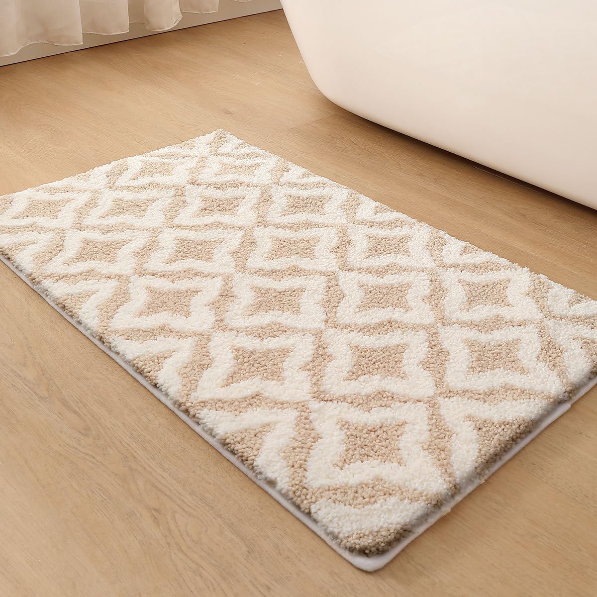 Alfombra Baño 50X80Cm Geometría Khaki Shaggy De Microfibra Lavable A Máquina Alfombra De Baño,Secado Rápido Antideslizante Alfombrilla, Súper Absorbente Alfombras
