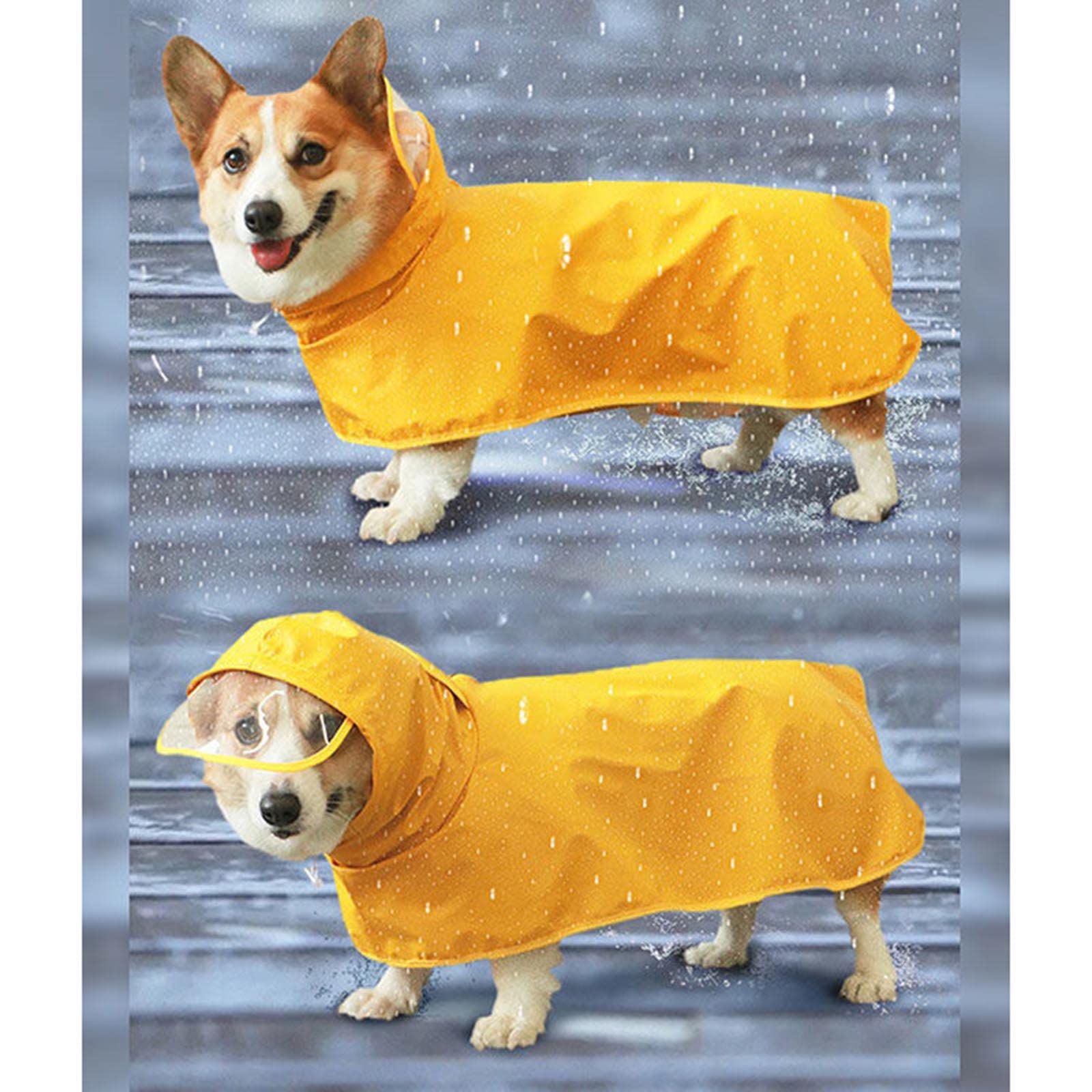 Hund Regenmantel wasserdichte Hundemanteljacke, Hunderegenmäntel, wasserdicht mit Beinen, klein mit Kapuze, 4-beiniger Katzen-Regenumhang mit Krempe, Haustierumhang, Loch for Abschleppseil