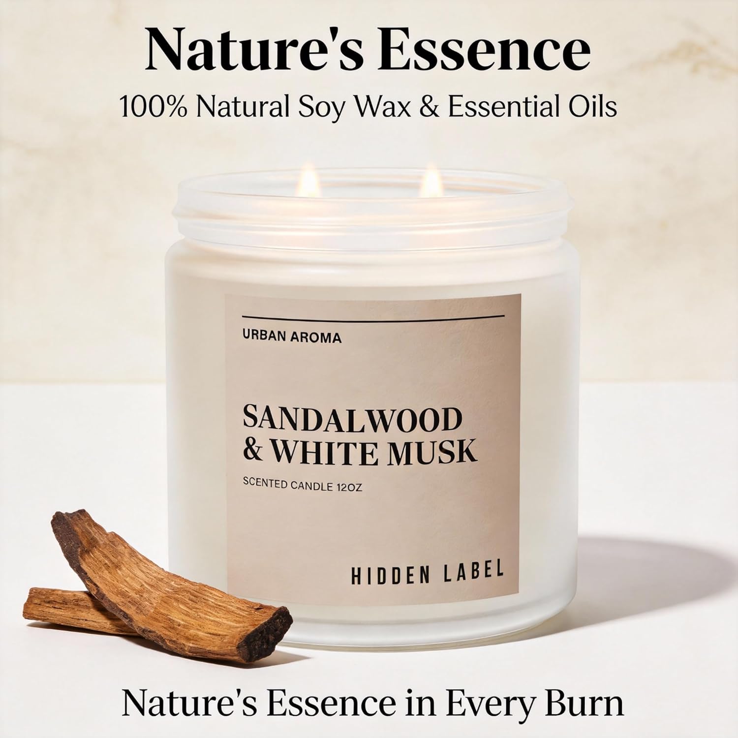Sandalwood White Musk Scented Candle, 12oz Natural Soy Wax, 2 Wick Aromatherapy Candles for Home, 70Hours Burn Time, Non Toxic, Clean Burn, Gifts for Women, Yoga, Stress Relief, Relaxation - Image 3