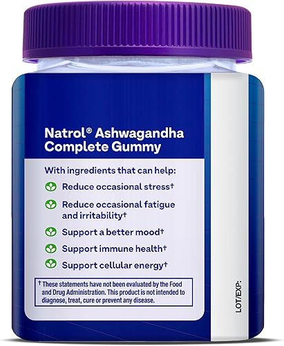 Miniatura 9 de Natrol Ashwagandha - Gomitas completas, soporte diario de estrés 3 en 1, apoya un mejor estado de ánimo, reduce el estrés ocasional y la fatiga, 30