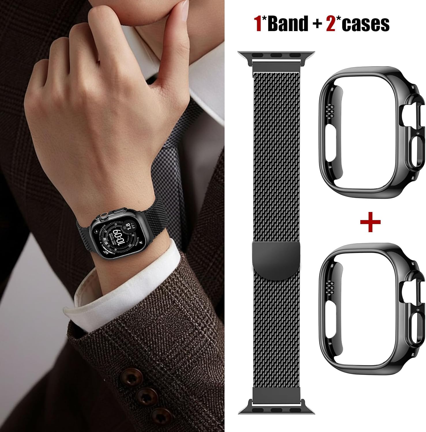 Milanese Loop and Case for Apple Watch 3 2 1 Bands for Men 49mm 44mm 46mm 45mm 42mm... - Image 2