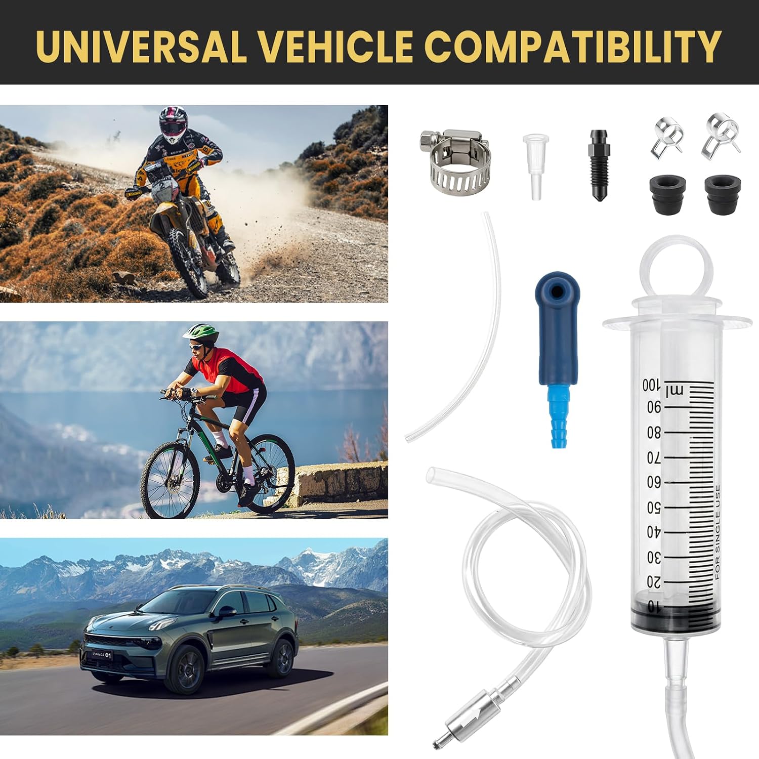 4 PCS Brake Bleeder Hose One Way Check Valve Tube Bleeding Tool Kit for Car Motorcyle Clutch, 100ML 50cm Hose & Oil Fluid Extractor Pump, Brake Bleeder Hose for Hydraulic System Bleeding