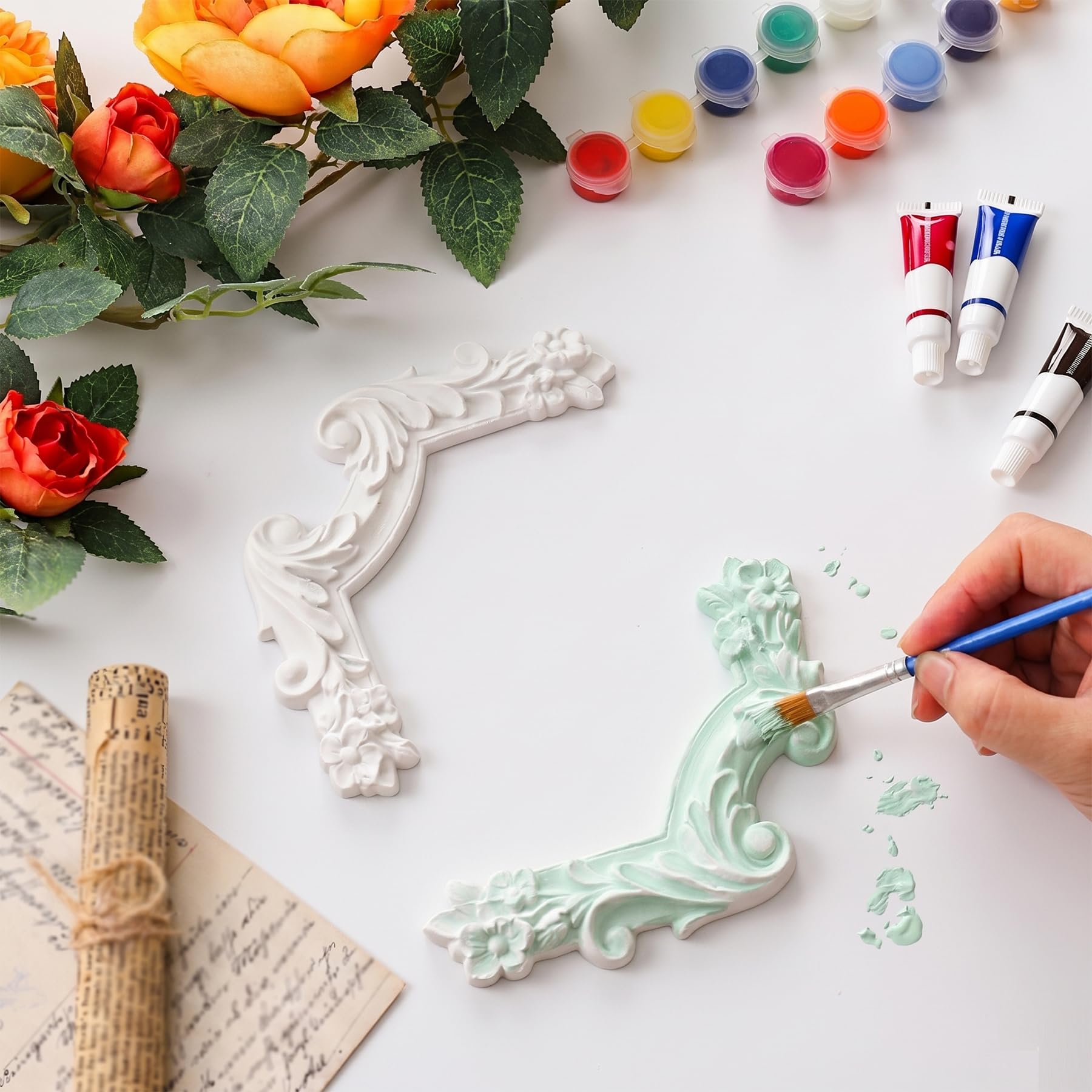 4 PCS Angolari Decorativi per Pareti E Soffitti in PU Modanature Angolari 3D con Decorazioni Floreali Profili Decorativi Verniciabili per Cornici E Angoli Elegante Finitura