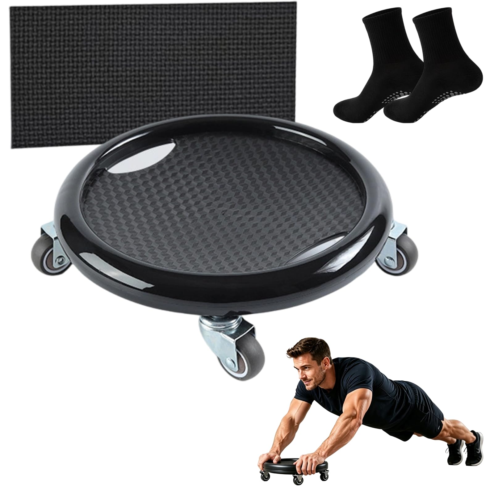 Abdominal Roller Wheel Disc Trainer with Knee Mat for Women and Men (Black)