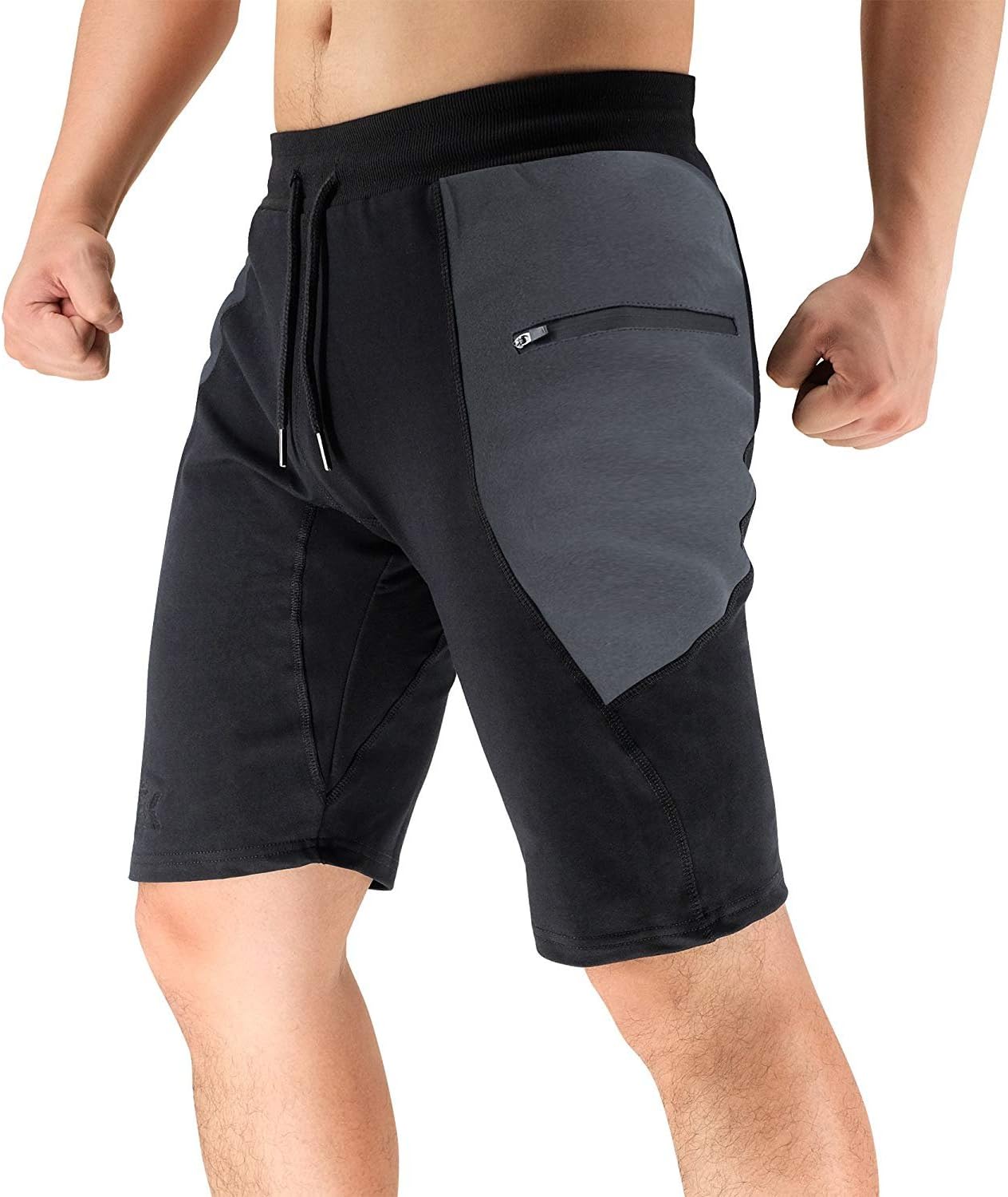 BROKIG Mens Shorts Casual Sports Jogging Shorts with Elastic Waist Lateral Zipper Pockets