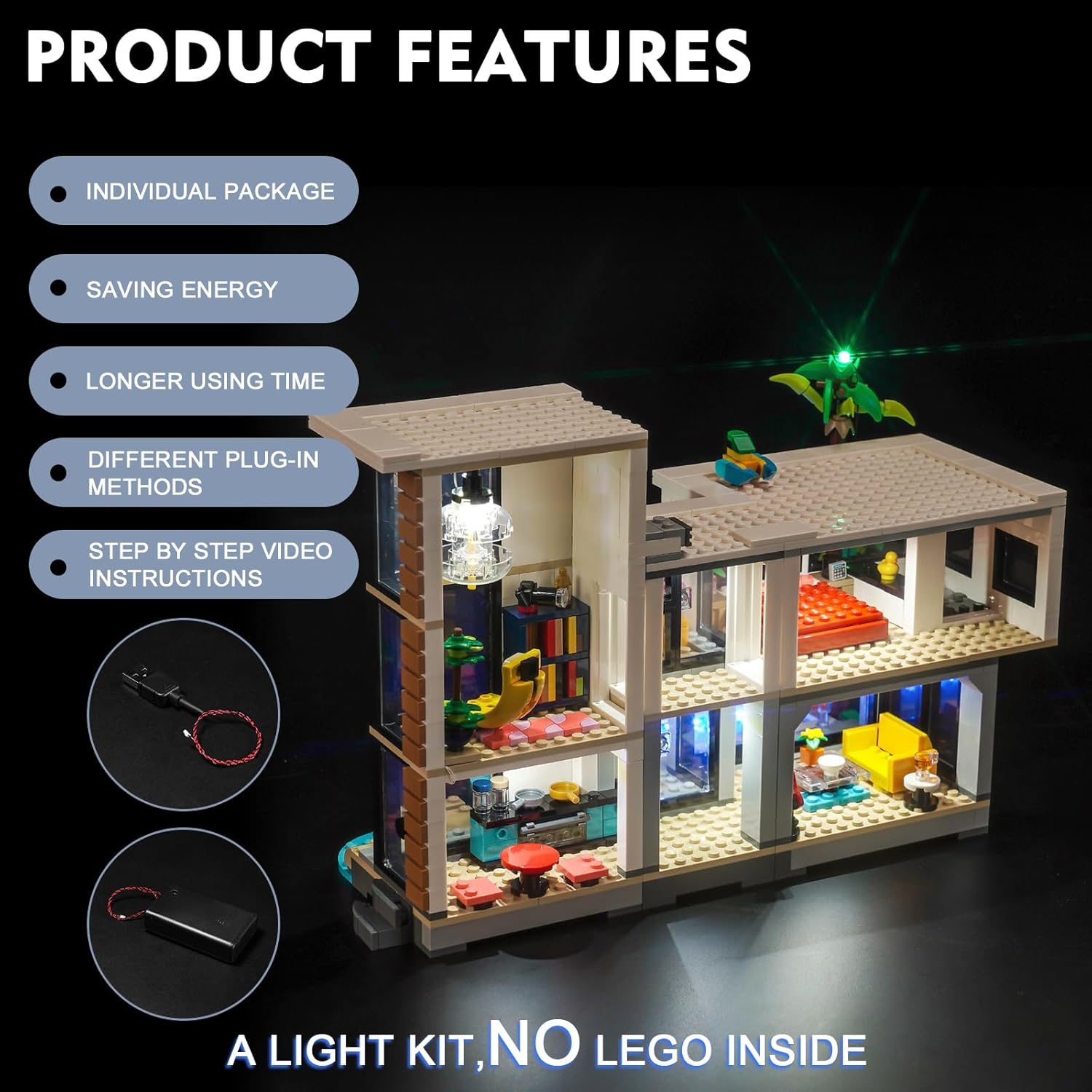 BrickBling Light Kit Compatible with Lego Creator 3 in 1 Modern House, Creative Lighting Compatible with Lego 31153 (Lights Only, No Bricks)