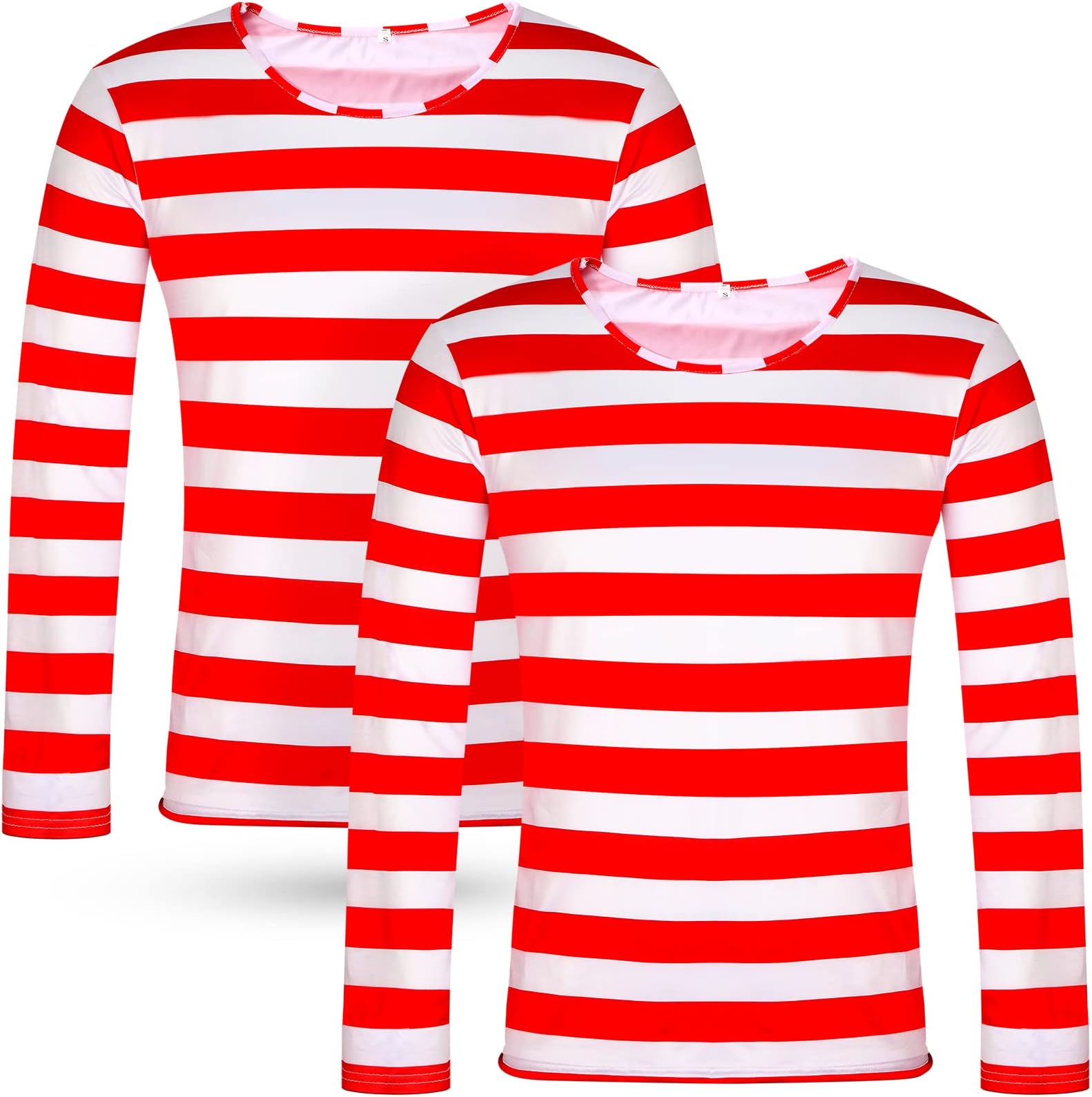 2 Pack Long Sleeve Tee Shirts for Men Red and White Striped T Shirts Wide Stripes Long Sleeve Crew Neck Casual for Adult
