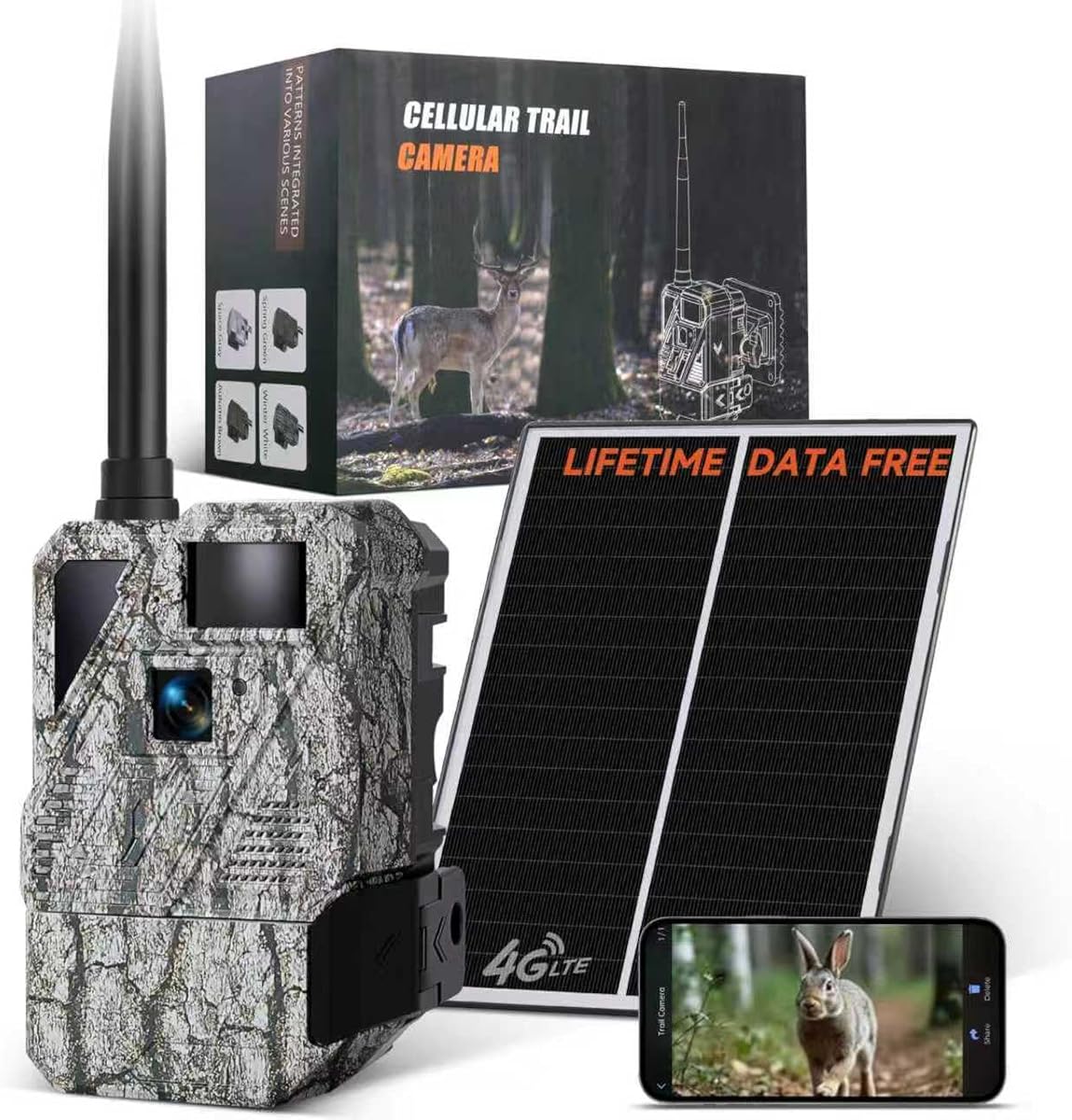 Zleo Deer Game Cameras with Lifetime Data Free - Cellular Trail Cam for Hunting - Lifetime Image Free - Live Feed - Solar Power - Night Vision - Motion Activated - IP66 Waterproof - No Subscription