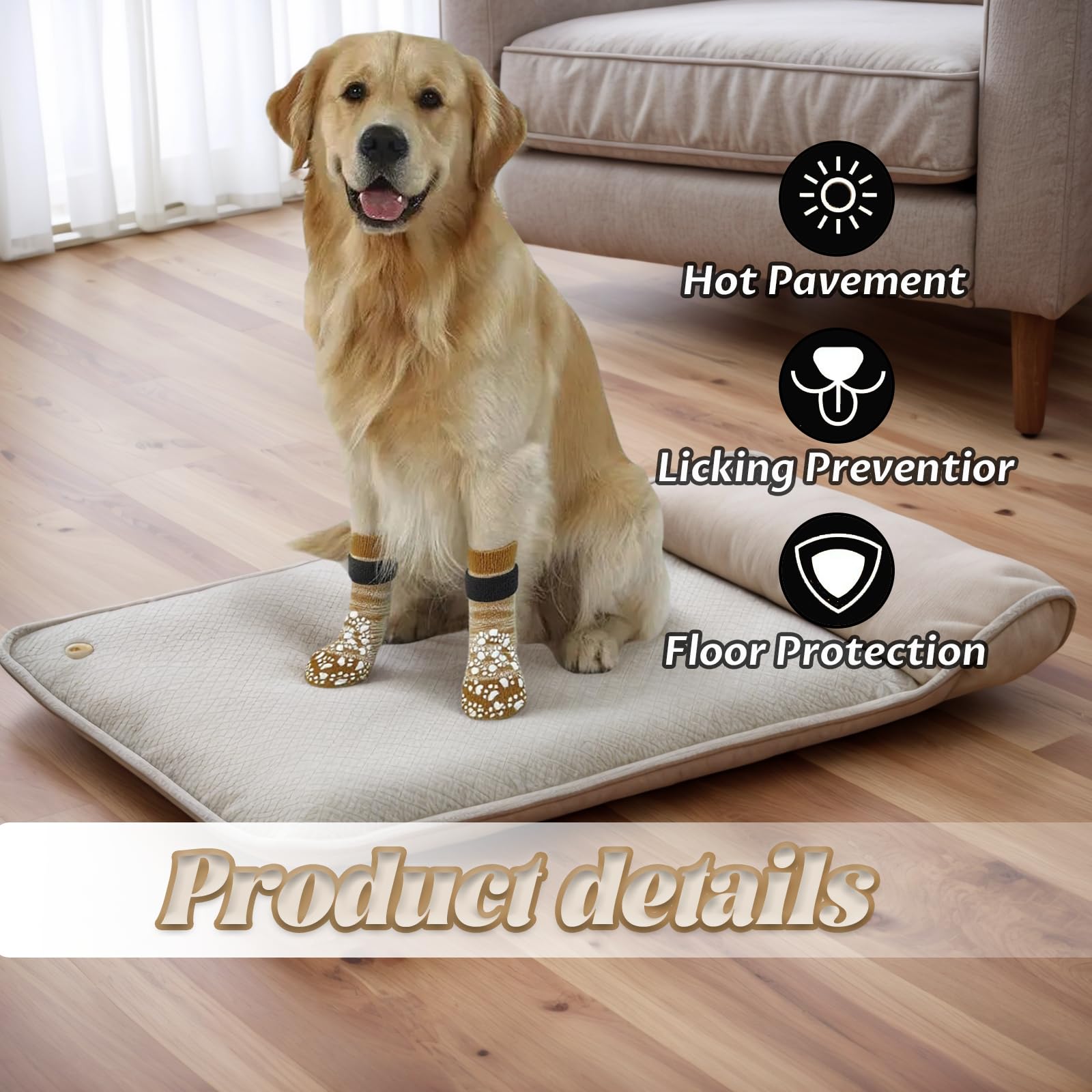4 works of Non-Slip Dog Socks with Grip to Prevent Dogs from Licking their Paws, Suitable for Hardwood Floors Large Size - Image 4