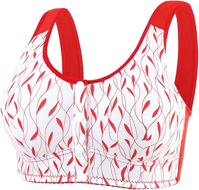 Soutiens-Gorge pour Femmes Fermeture Avant légèrement doublé sans Armatures t-Shirt Soutiens-Gorge pour Jours Couverture complète Confort Soutien-Gorge Bralette Débardeur Dentelle Rouge