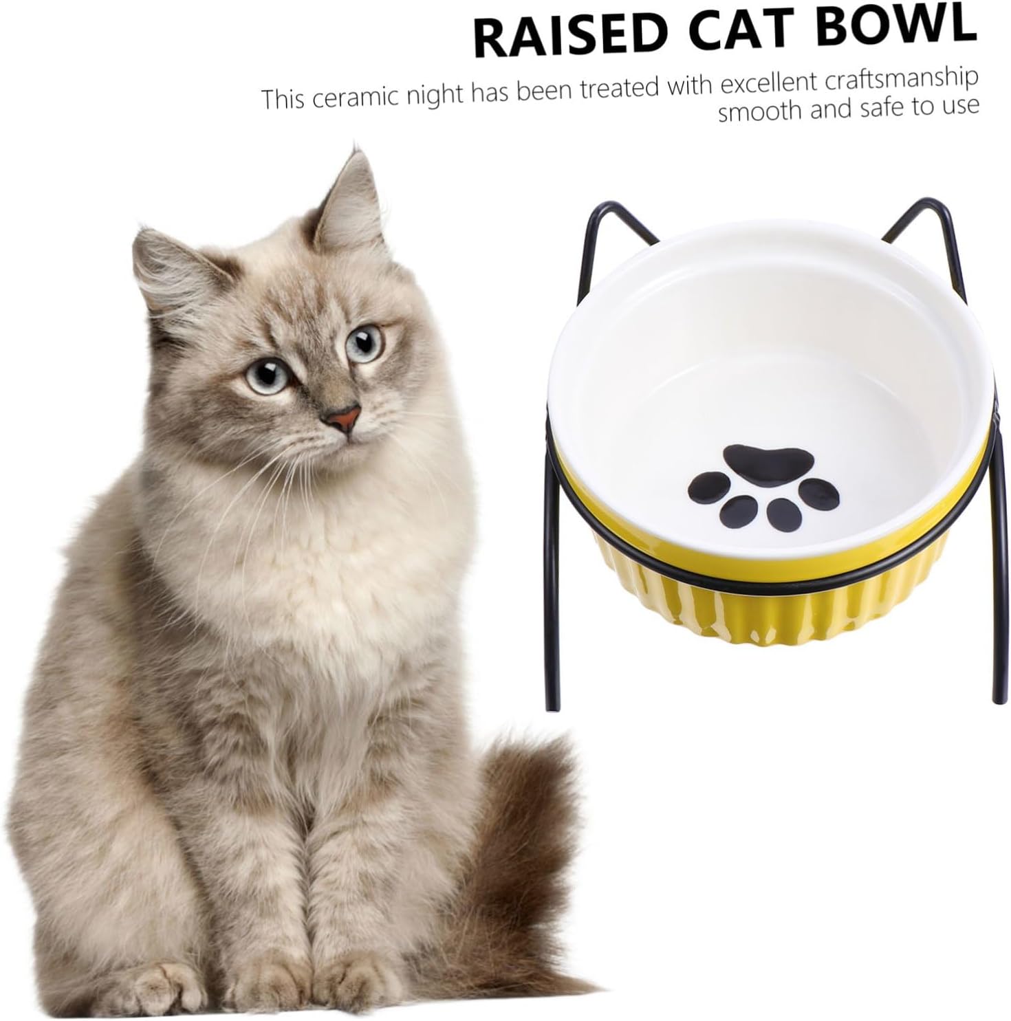DOITOOL 2 Sets Raised Ceramic Cat Bowls with Stable Iron Stands Elevated Pet Food Dishes for Indoor Cats Smooth Non-Spill Bowls Protecting Cervical Spine Whisker-Friendly Design