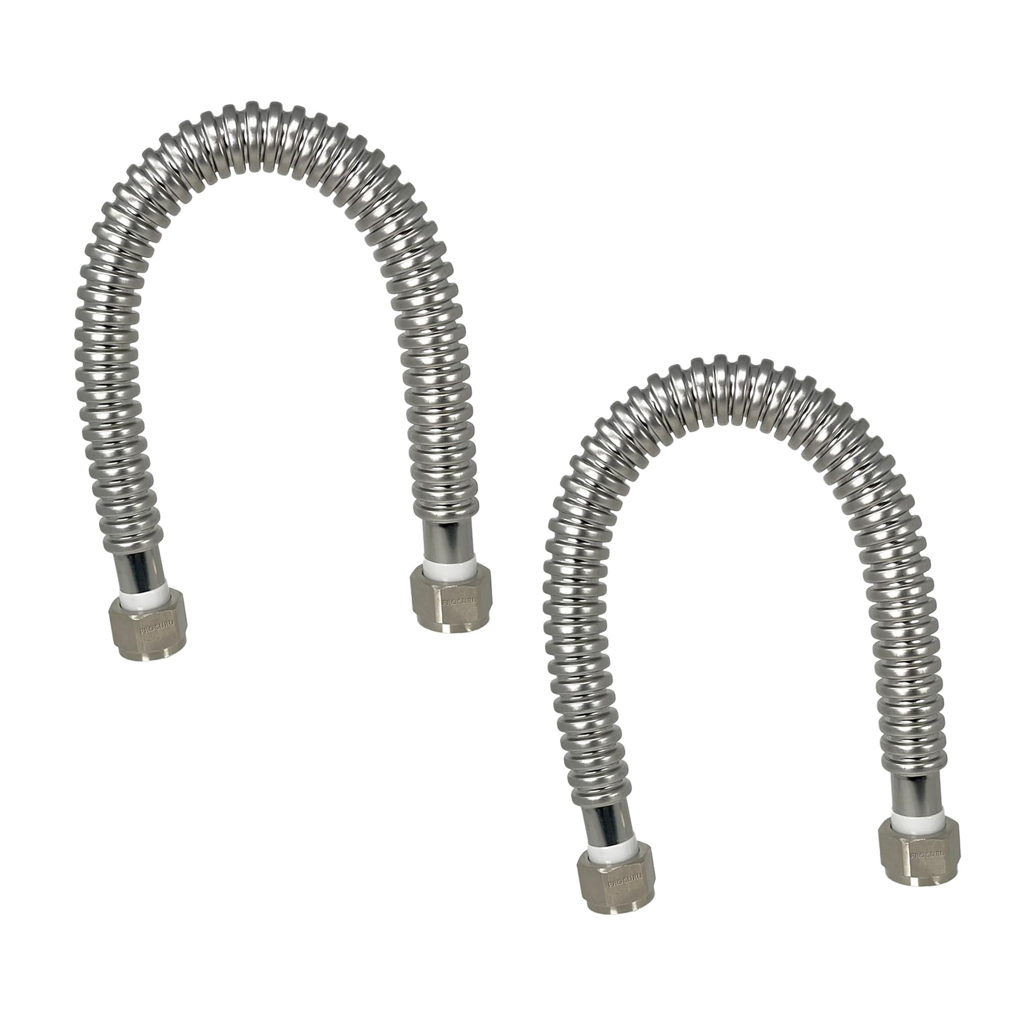 PROCURU Paquete de 2 conectores flexibles de calentador de agua de acero inoxidable de 3/4 pulgadas FIP x 18 pulgadas (1.5 pies), certificado seguro (6WAA18-2P)