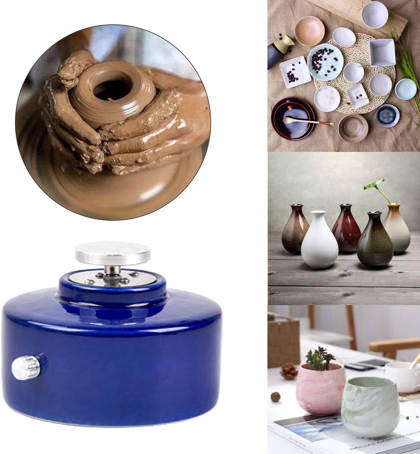 Huanyu Mini Pottery Wheel Machine 4.3CM Turntable USB Clay Making Ceramic Machine 2300RPM DIY Clay Tool for Ceramic Art Work Teaching Home (Blue)
