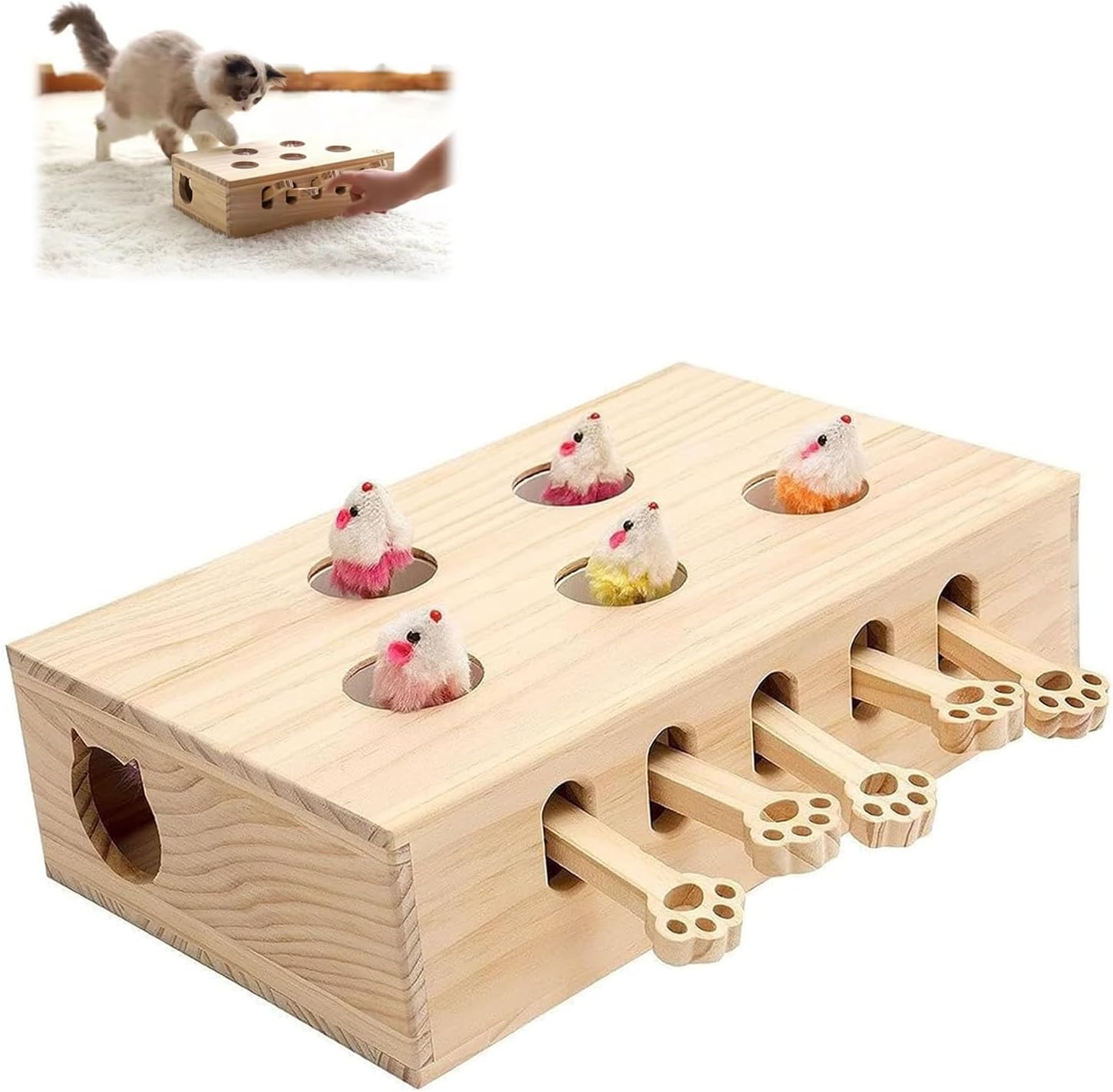 Cute Cat Toys, Funny Cat Toys, Whack a Mole for Cats, 3-in-1 Cat Scratcher and Toy, Simulated Interactive Cat Toy, Cat Toys for Indoor Cats (5 Holes)