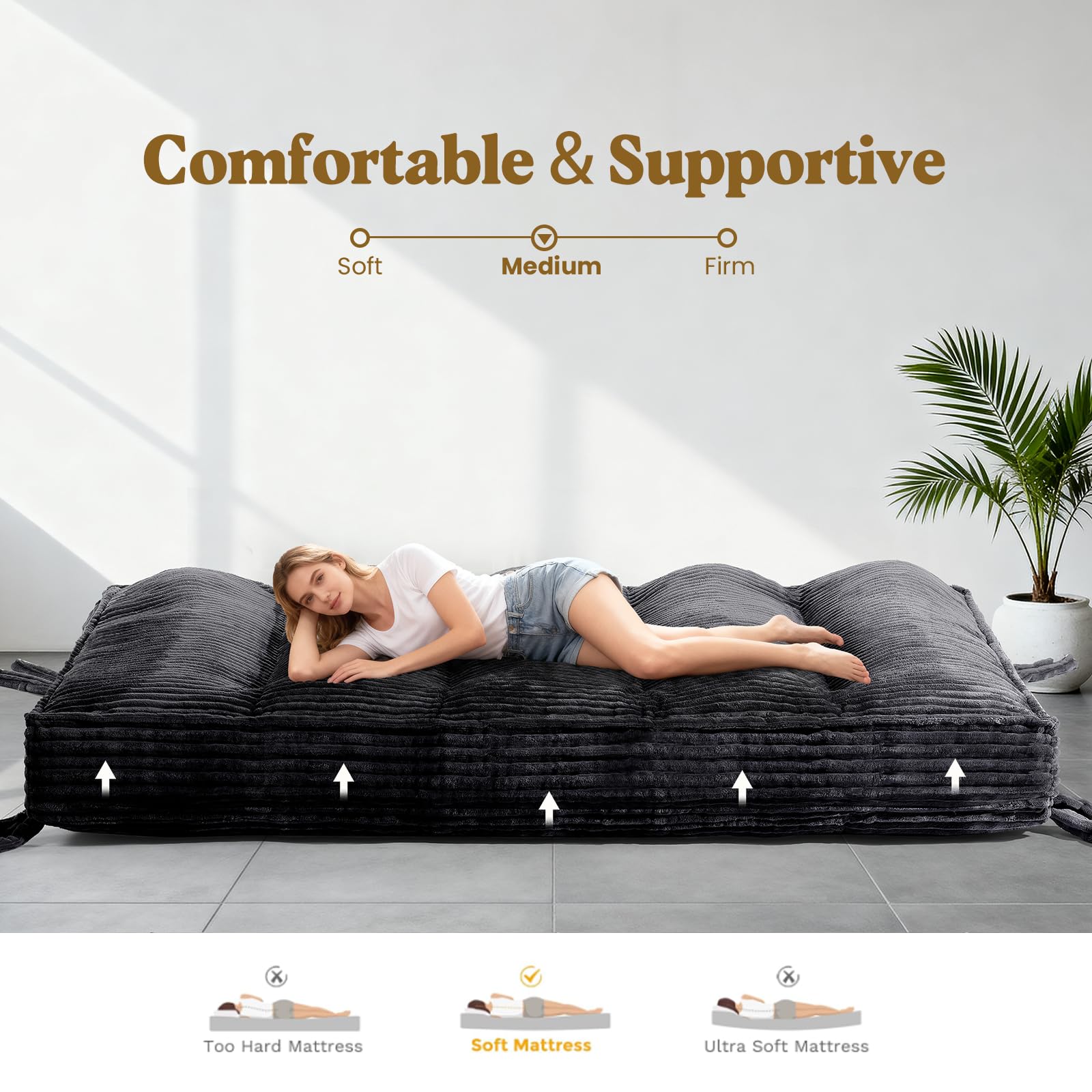 10" Futon Mattress Full Size, Ultra Thick Futons Sofa Couch Bed Sleeper Sofa Bed, Versatile Floor Futons Japanese Floor Mattress for Adults, Black (Frame Not Included)