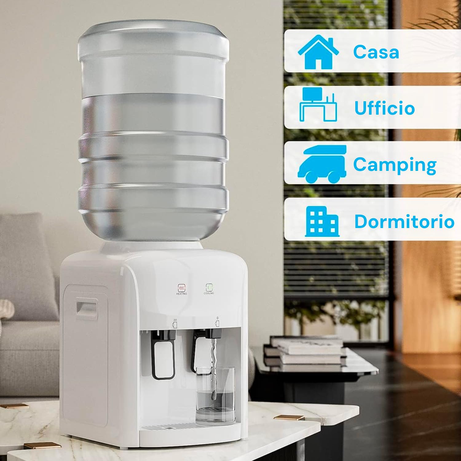 Avilia Erogatore d'Acqua Elettrico - Distributore Acqua a 2 Temperature con Riscaldamento 500W, 0.5L, e Raffreddamento 70W, 1.5L, in ABS e Acciaio Inox, 29x38x28cm