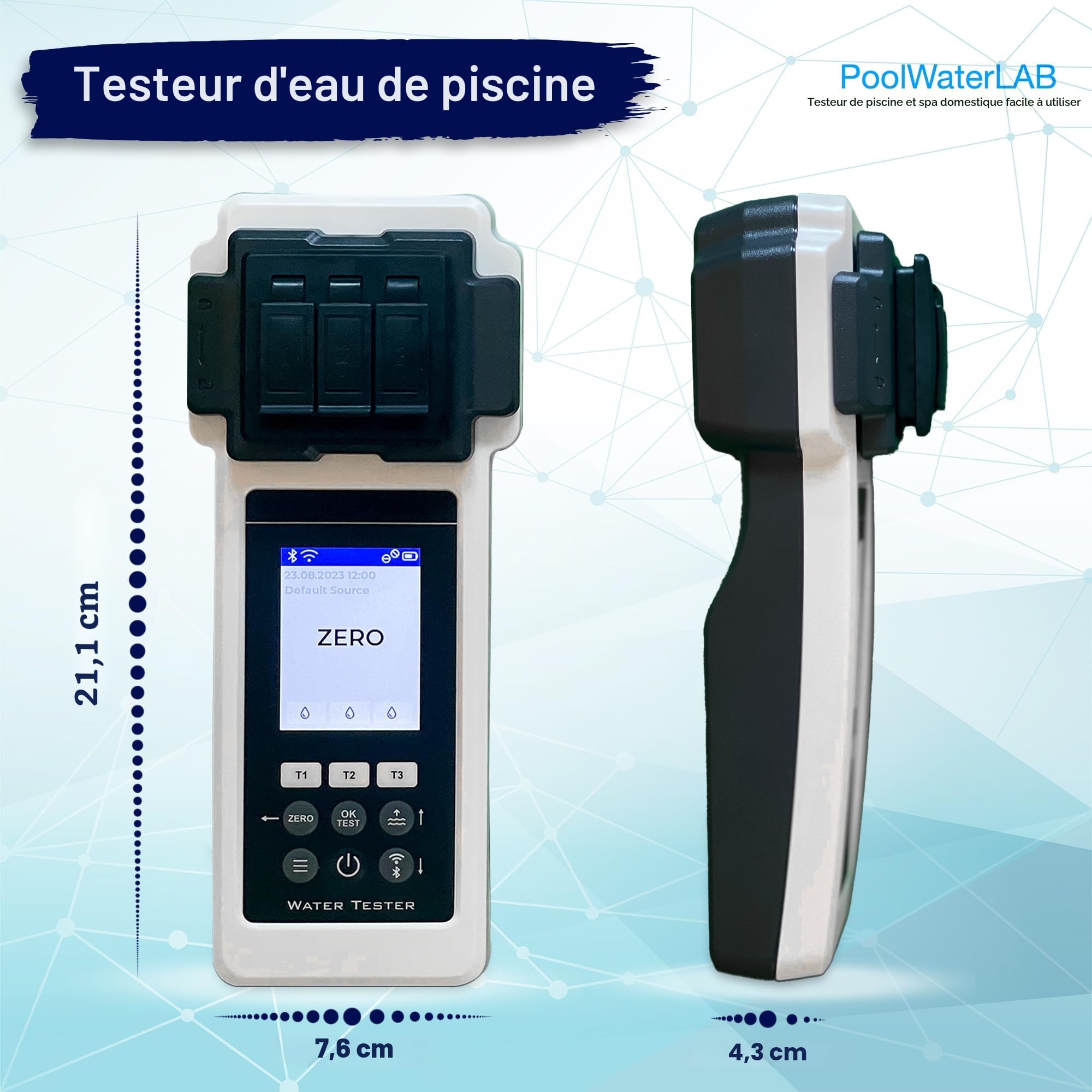 PoolLAB 2.0 Photomètre Électronique Testeur d'Eau - Analyse d'Eau Professionnelle pour Piscine et Spa - Testeur de Piscine Électronique pour 27 Paramètres d'Eau - Inclut 70 Pastilles de Test