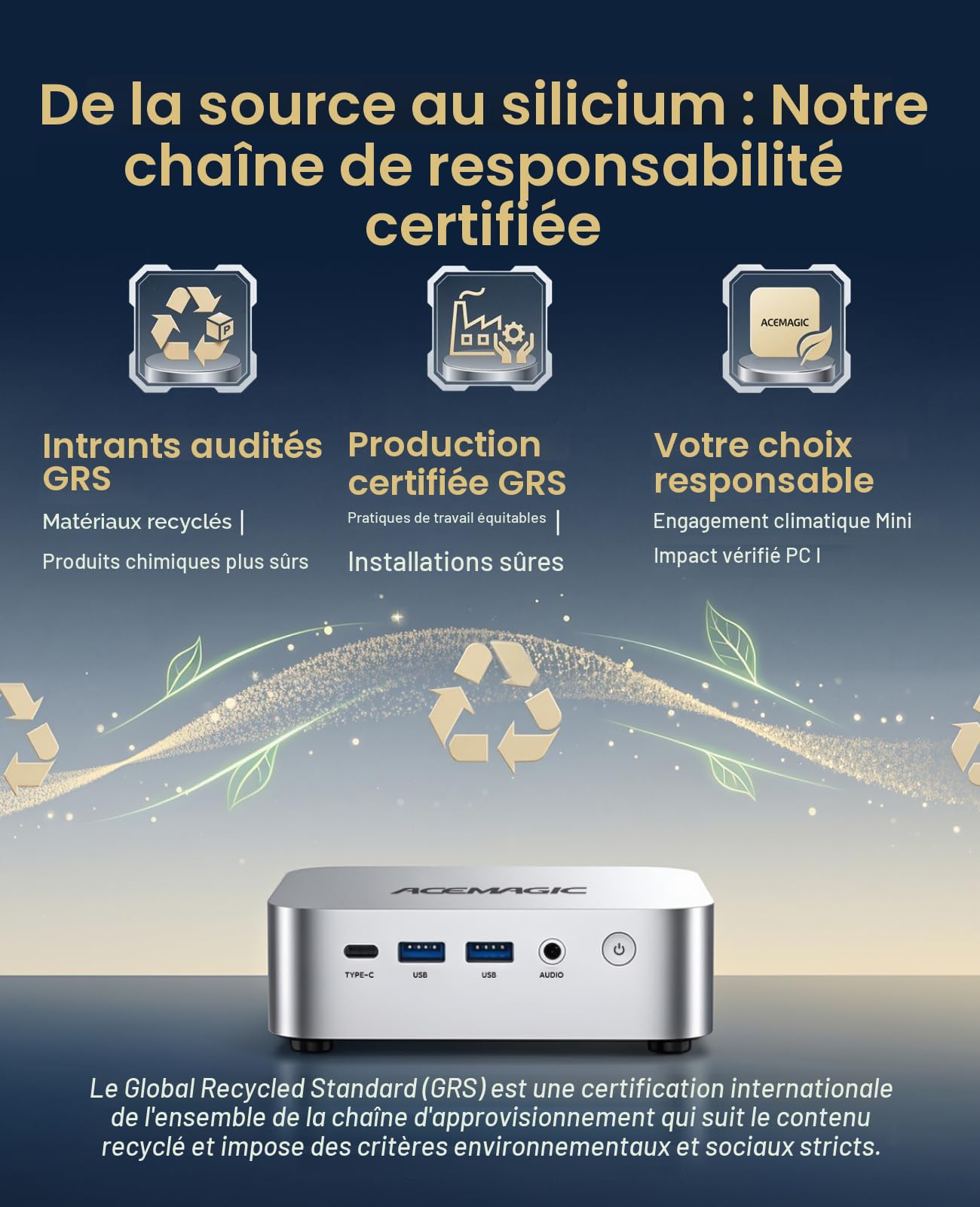 ACEMAGIC Kron Mini K1 Mini PC, AMD Ryzen Embedded R2544 (4C/8T,3.7 GHz), 8Go DDR4 256 Go SSD W-11 Pro Mini Ordinateur de Bureau, Triple écran 4K/WIFI5/BT4.2 pour Éducation/Bureau