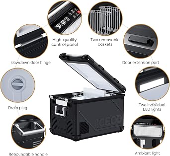 ICECO APL55 Dual Zone Portable Refrigerator, 58 Qt 12v Fridge Freezer with SECOP Compressor, Car Refrigerator with APP Control,4F~68F, DC/AC, for Camping, RV, Car, with Extension Cable