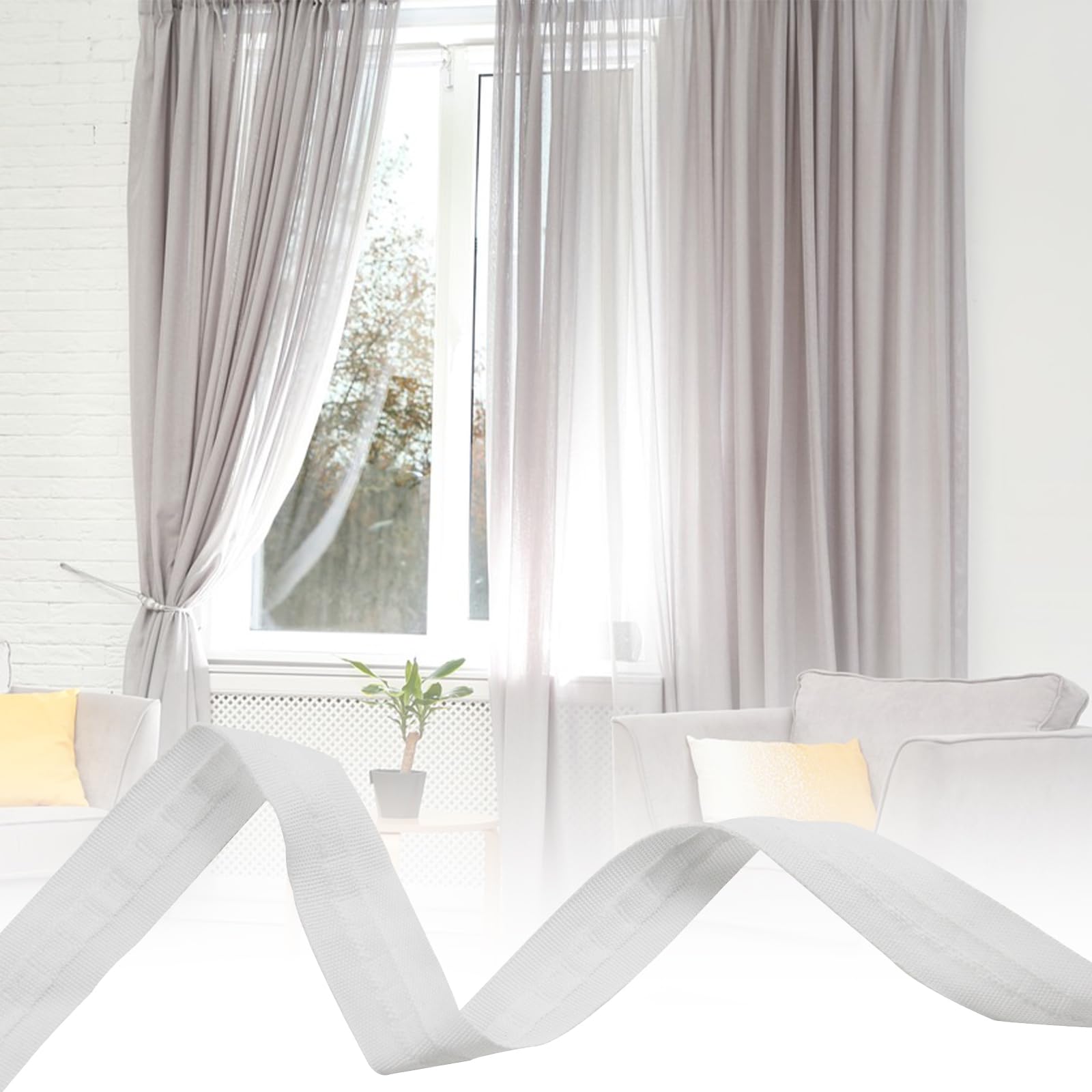 Ruban 30m Blanc Ruban Rideau 30m X 3cm OMJMYY - Kit Complet Avec 100 Crochets Et Ciseaux Blanc Accessoire Rideau