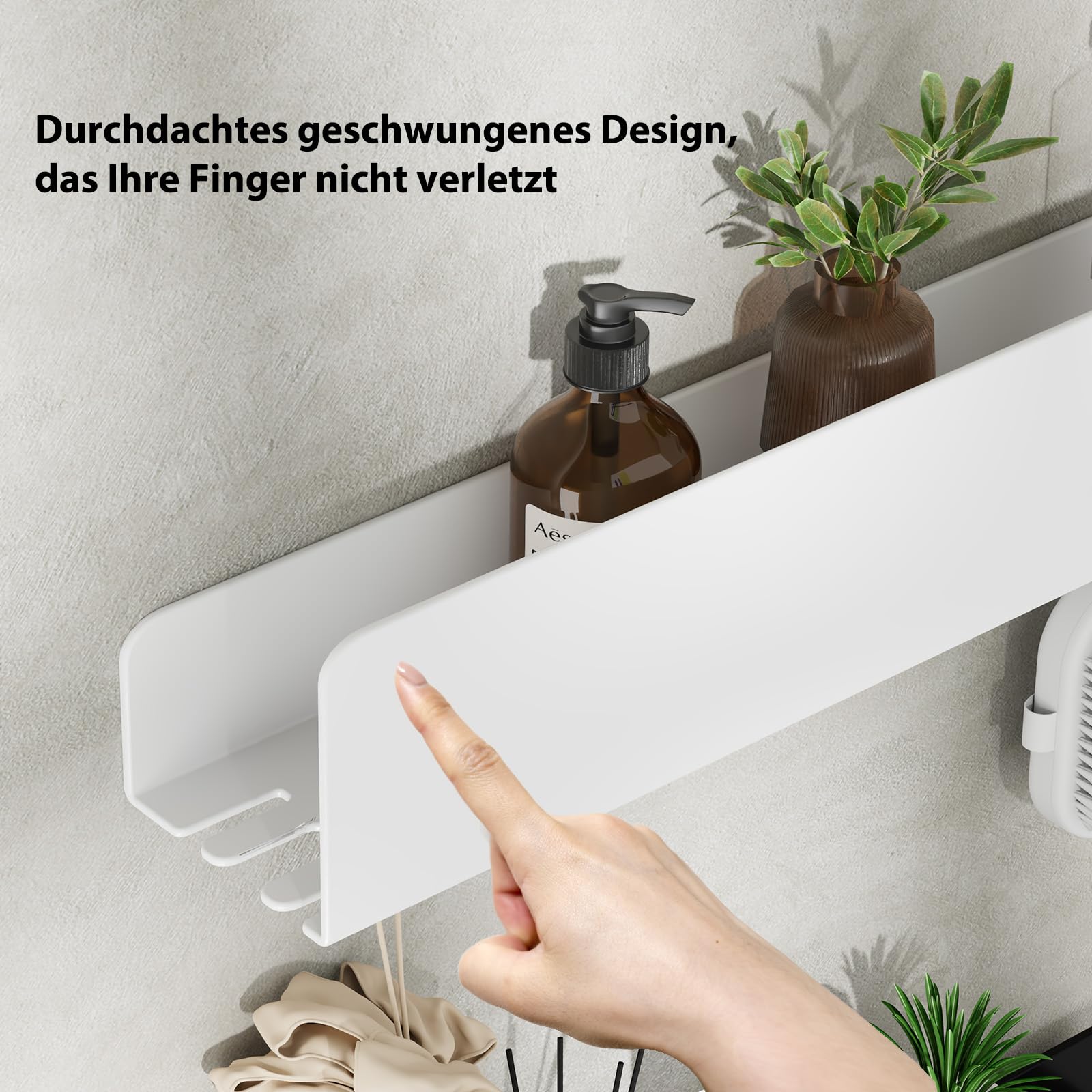 REKITA Duschablage ohne Bohren - 2 Stück, Badezimmer Organizer, Duschablage Edelstahl mit 4 Abnehmbaren Haken, Shampoo Halterung für Dusche, Hängeregal, Badregal Weiß