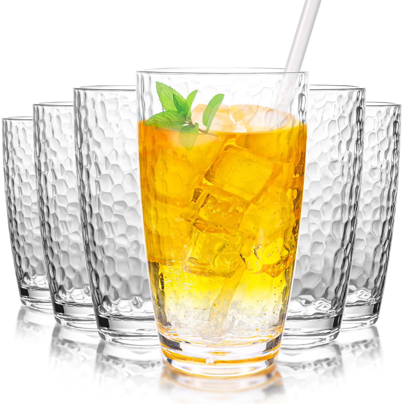 Zioffiel 6 Pcs Plastic Drinking Tumblers Set of 18 oz Acrylic Drinking Glasses with Straw PP Brush BPA-Free