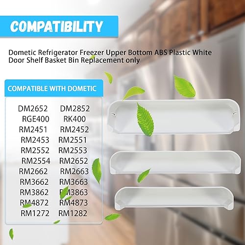 Miniatura 3 de HECASA 29325760166 Kit de estante para puerta de refrigerador compatible con Dometic Refrigerador Congelador Superior Inferior ABS Plástico Blanco