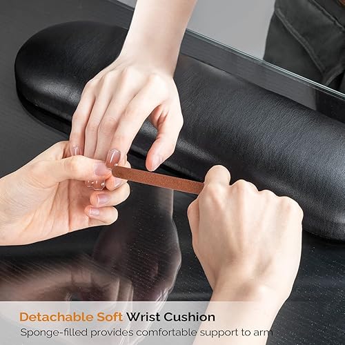 Miniatura 7 de OmySalon Mesa de manicura de uñas para tecnología de uñas con parte superior de cristal y reposamuñecas, suministros de decoración de uñas para