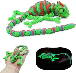Articulated Glow in the Dark Chameleon – Mysterious Jungle Lizard with Fully Movable Body, Long Tail Elegance, Hypnotic Color Glow, Red-Green UV Reaction, Displayable for Reptile Decor Aficionados