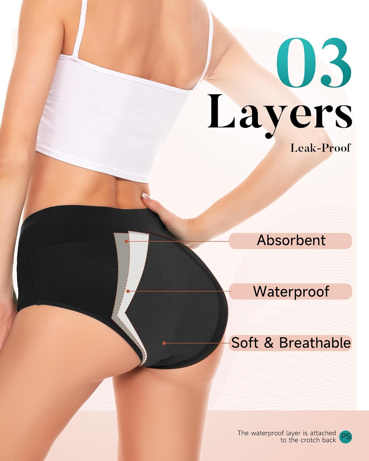 Women's Period Underwear Heavy Flow, High Absorbency Cotton Panties LeakProof Postpartum Menstrual Briefs Women Teens - Image 3