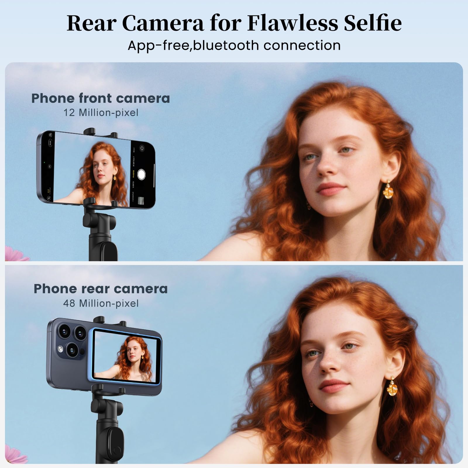 Écran de Moniteur Selfie pour Téléphone, 3 Niveaux de Luminosité, Télécommande Bluetooth 4K 60 fps, écran de Caméra Arrière pour Selfie/Vlog/LiveStream TK, Compatible avec iPhone et Android (Bleu)