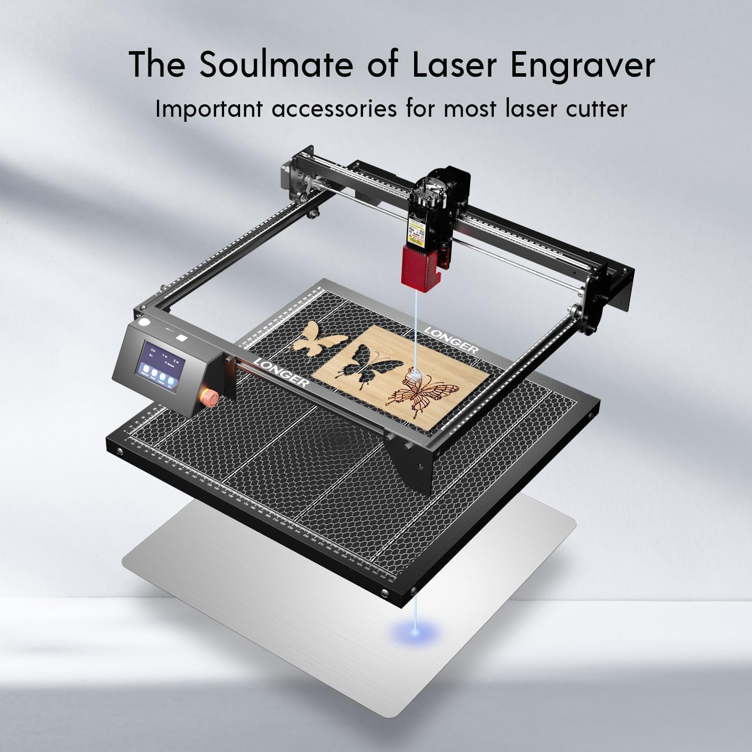 Longer RAY5 20W Laser Engraver with Air Pump and 17.3"x 17.3" Honeycomb Working Table, DIY Laser Engraver for Wood and Metal, Paper, Acrylic, Glass, Leather