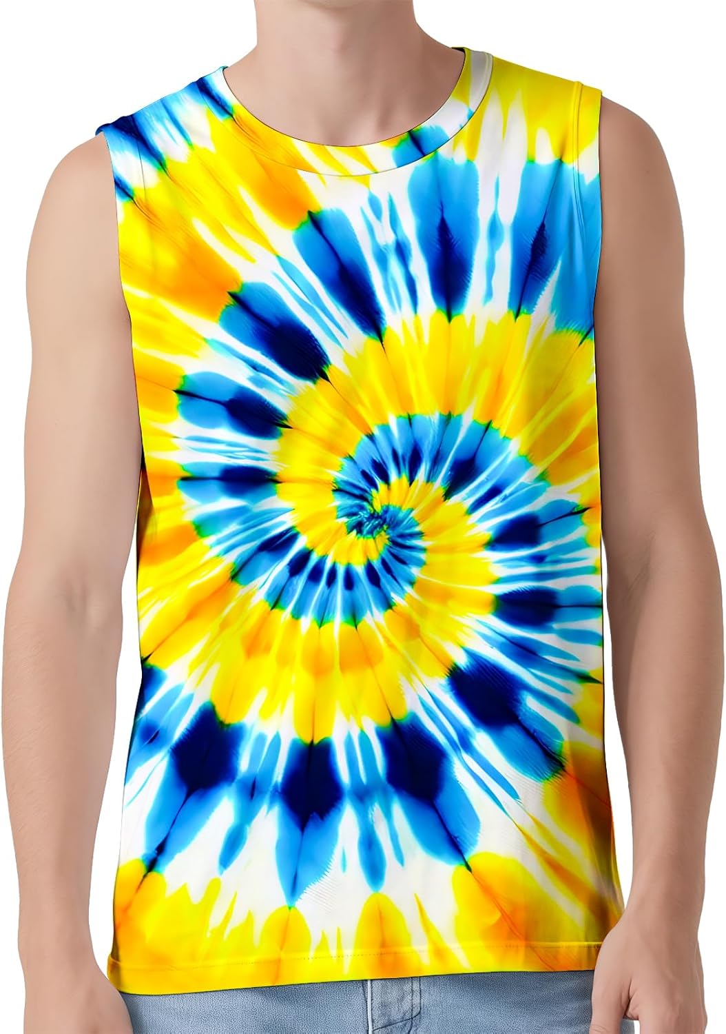 Unisex Tie Dye Tank Tops Sleeveless T Shirts Hippies Senior Shirt Beach Tees for Women and Men - Image 2