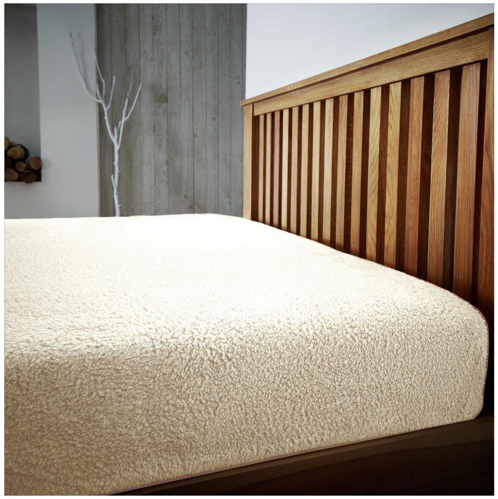 Teddy Plain Fleece Single Fitted Bed Sheet, Easycare Thermal Warm & Cosy Bear Bedding Super Soft BedSheet, Cream