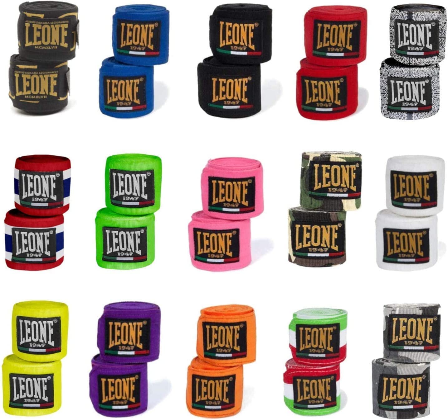 LEONE 1947 Handbandagen Teilelastisch 2,5m / 3,5m / 4,5m lang - Boxbandagen MMA Boxen Bandagen Wickelbandagen Boxen Muay Thai - Diverse Farben und Längen