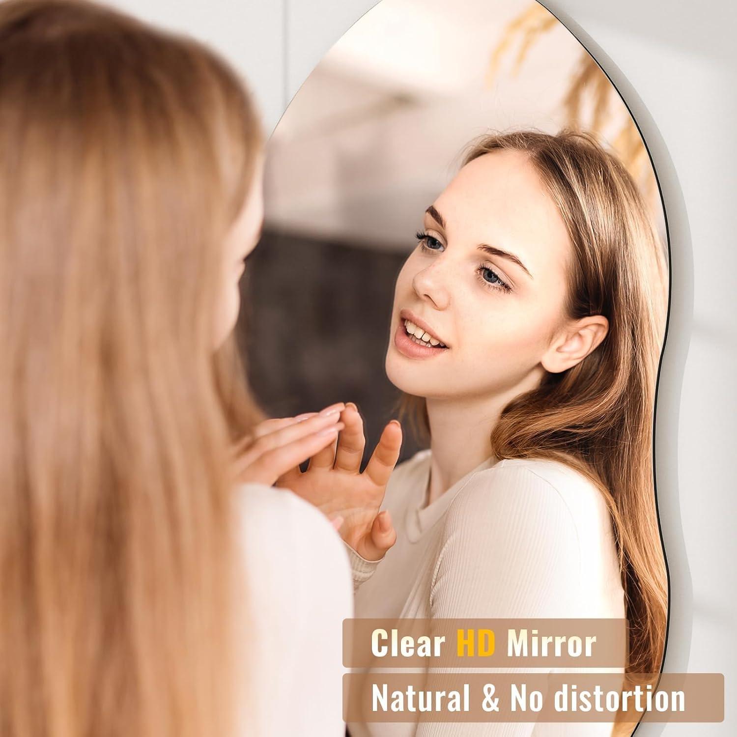 Irregular Wall Mirror, 38 x 22 Inch Asymmetrical Frameless Mirror for Bathroom, Living Room, Bedroom, Modern Abstract Vanity Mirror with Shatter-Proof Glass