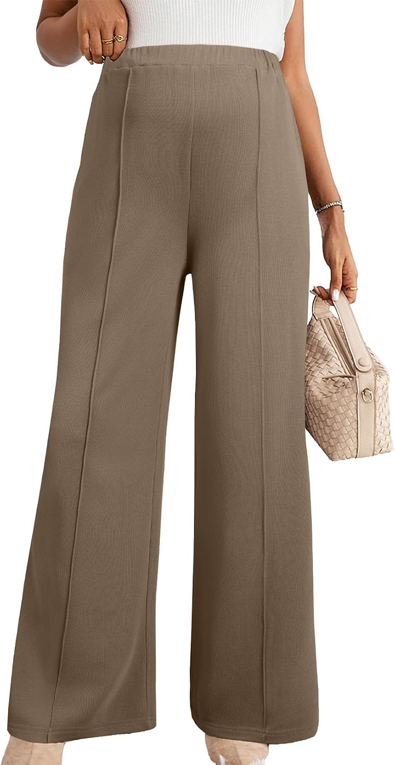 BLENCOT Women's Maternity Pants Work Adjustable Waisted Wide Leg Waffle Knit Trousers Pregnancy Clothes with Pockets