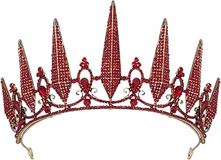 Red Tiara Crown for Women, Gothic Wedding Tiara for Bride,Queen Crown Diadem,Costume Hair Accessories for Birthday Prom Cosplay Party Halloween,Gothic Witch in Red