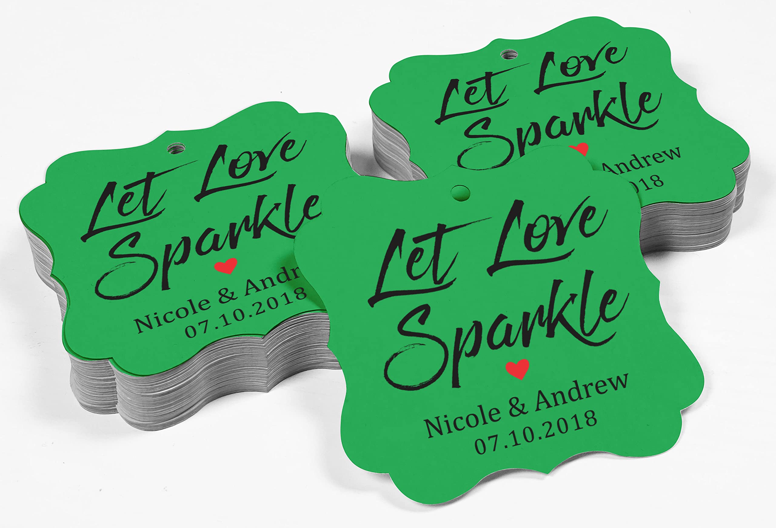 Darling Souvenir Personalizzato Let Love Sparkle Wedding Hang Tag Personalized Fancy Paper Frame Tag -Green-50 Tag