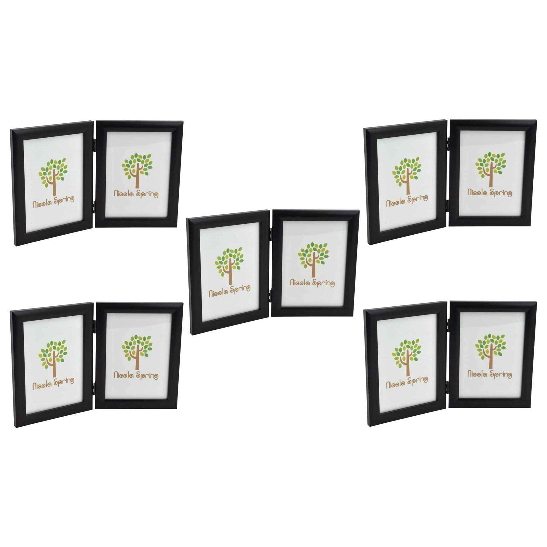 Nicola Spring Folding 2-Photo Frames - Fits Photo Size 5 x 7 (12 x 17cm) - Pack of 5 - Black Picture Frame Small Portrait with Stand Freestanding Certificate Display Poster