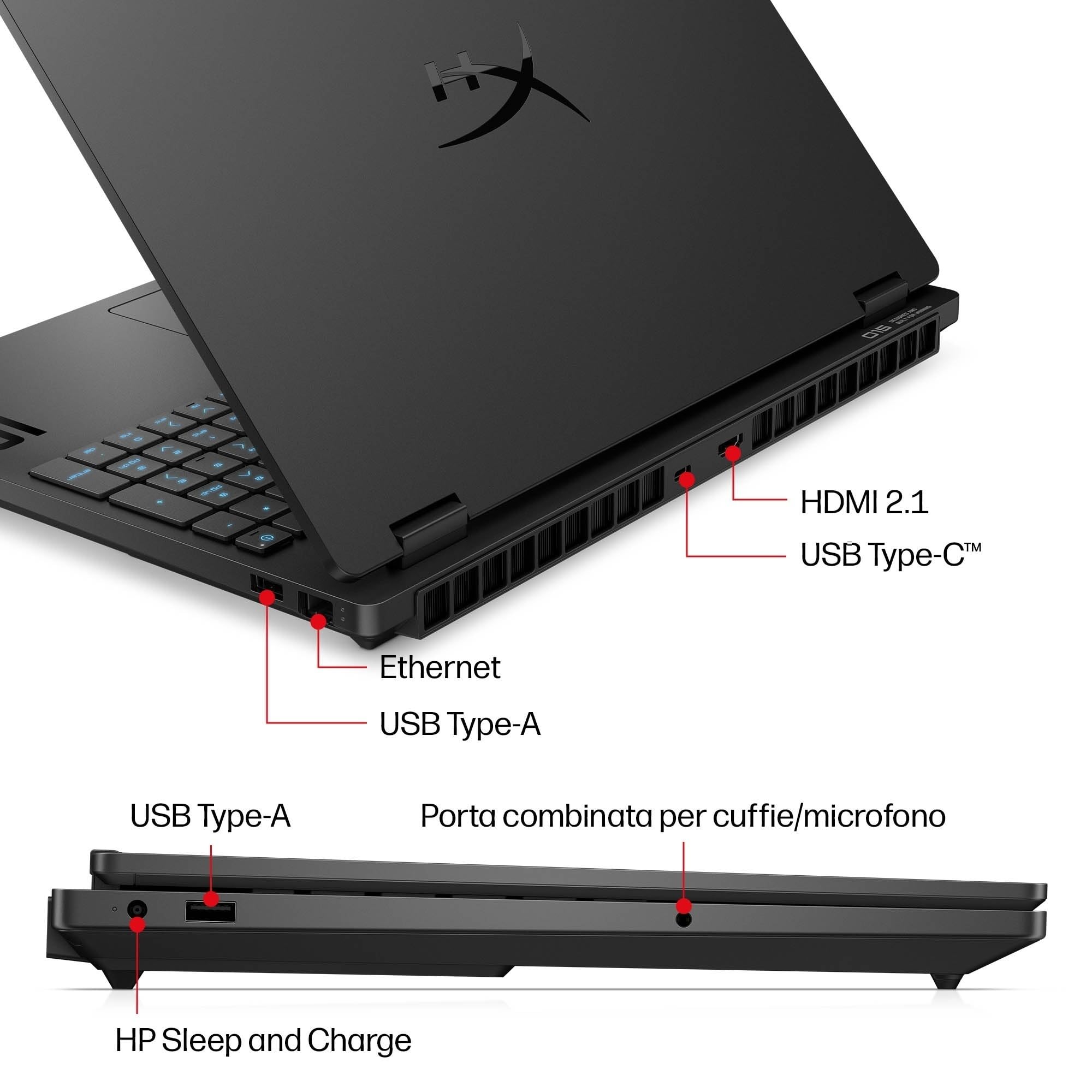 HP HyperX OMEN 15-ga0002slx, Notebook, Intel Core 7-240H, 16 GB RAM, 512 GB SSD, NVIDIA RTX 5060 8GB, 15,6" 2K VRR 165Hz, Laptop, 1080p TNR Cam, Windows 11, Portatile, Nero