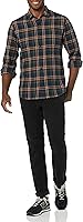 Vista 78 de Yaxa Essentials Camisas de franela de manga larga para hombre, corte ajustado, a cuadros con botones