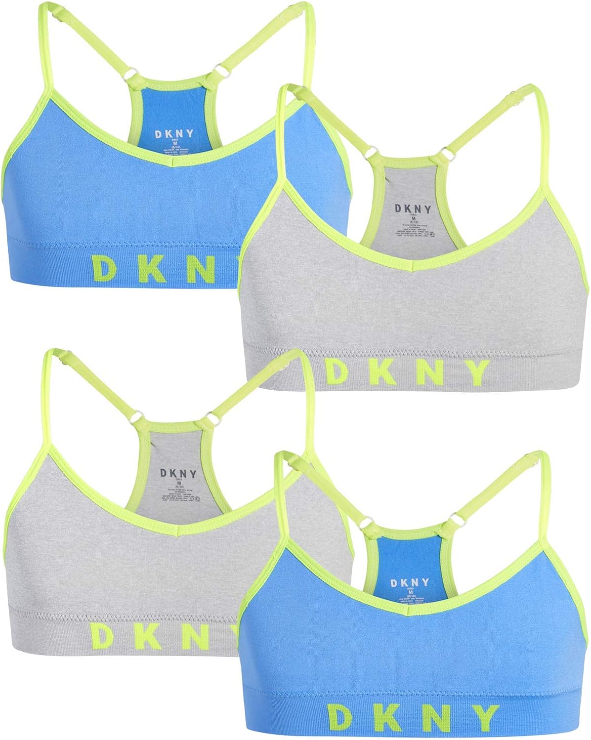 DKNY Girls' Training Bra – 4 Pack Stretch Cotton Racerback Crop Cami Bralette (6-16)