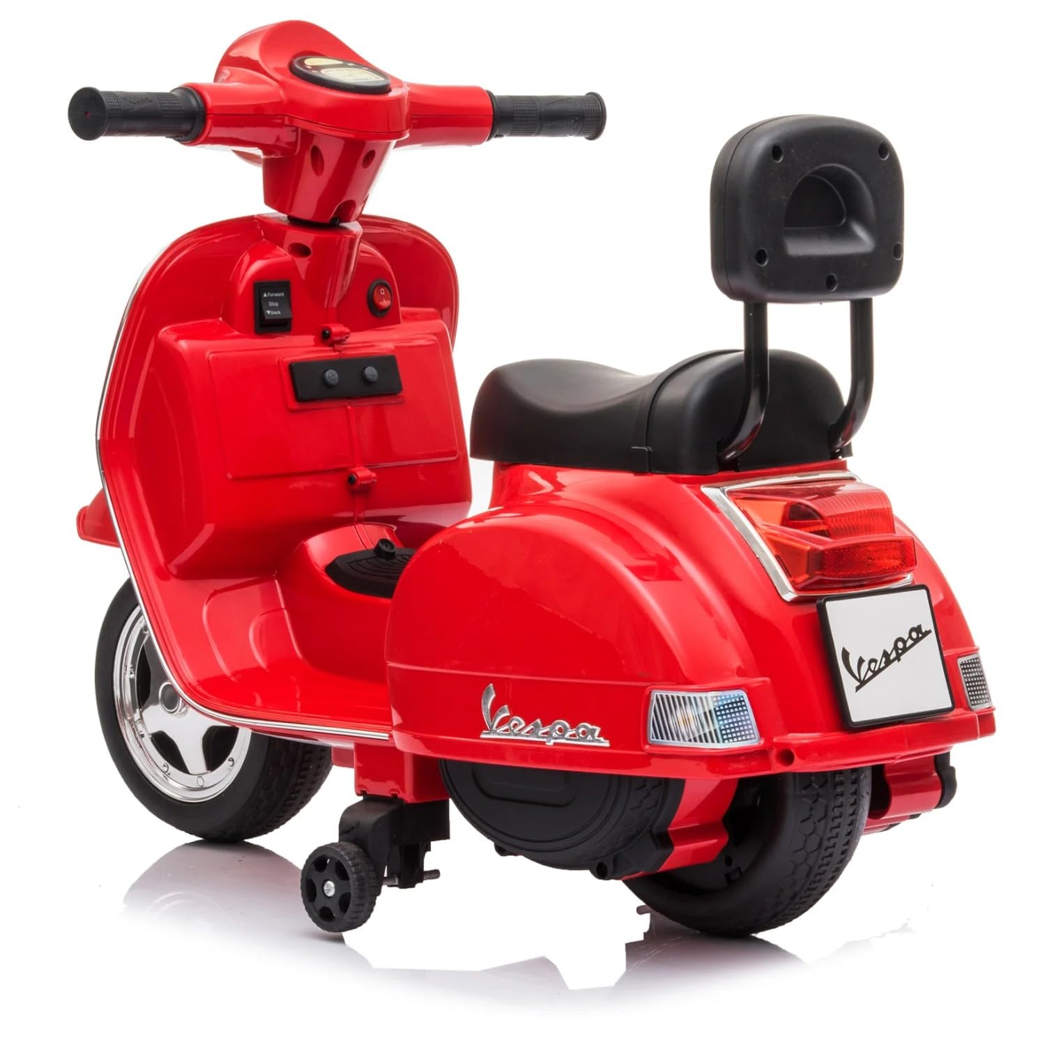 Vespa Elettrica per Bambini - Sicura e Divertente, Motocicletta Giocattolo con Acceleratore a Pedale, Luci e Suoni, Batteria Ricaricabile 6V e Caricabatteria Incluso, Funzione Avanti/Indietro (Rosso)